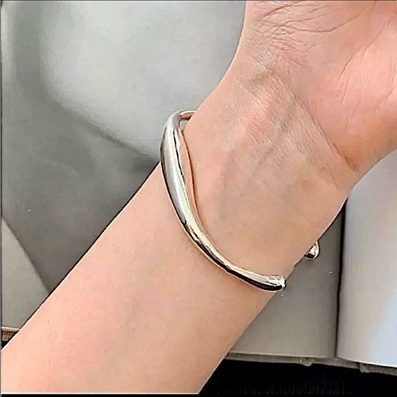 Sterling Silver Irregular Bangle Cuff Bracelet Geometric - Picture 8 of 15